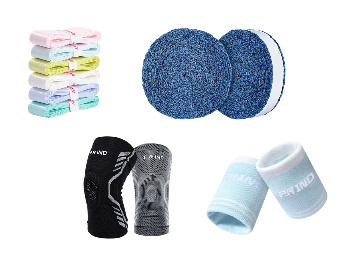 PRIND overgrips, wristbands and knee support