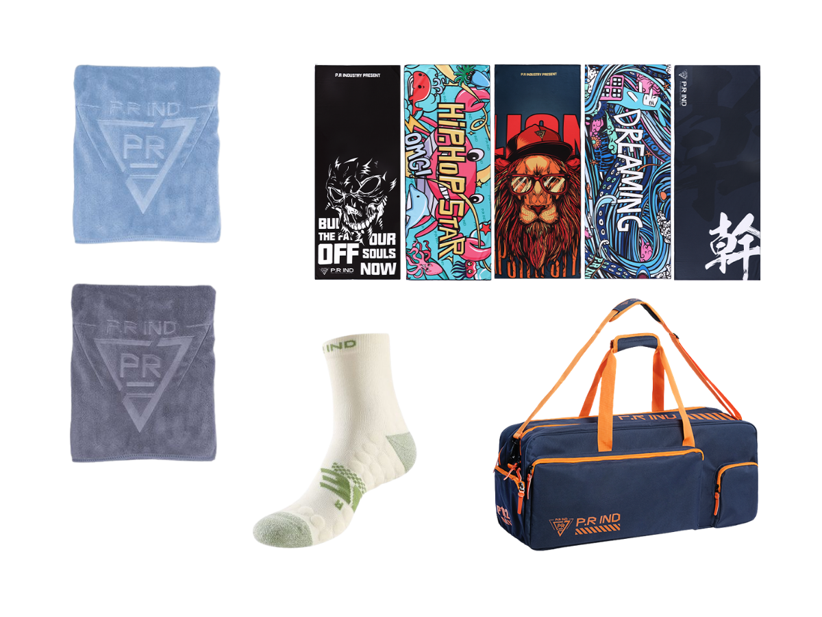 PRIND towels, socks, grip tapes and racket bag